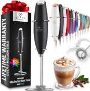 Kitchen Powerful Milk Frother Wand - Ultra Fast Handheld Drink Mixer - Electric Whisk Foam Maker for Coffee, Lattes, Cappuccino, Frappe, Matcha, Hot Chocolate & Coffee Creamer - Milk Boss Black