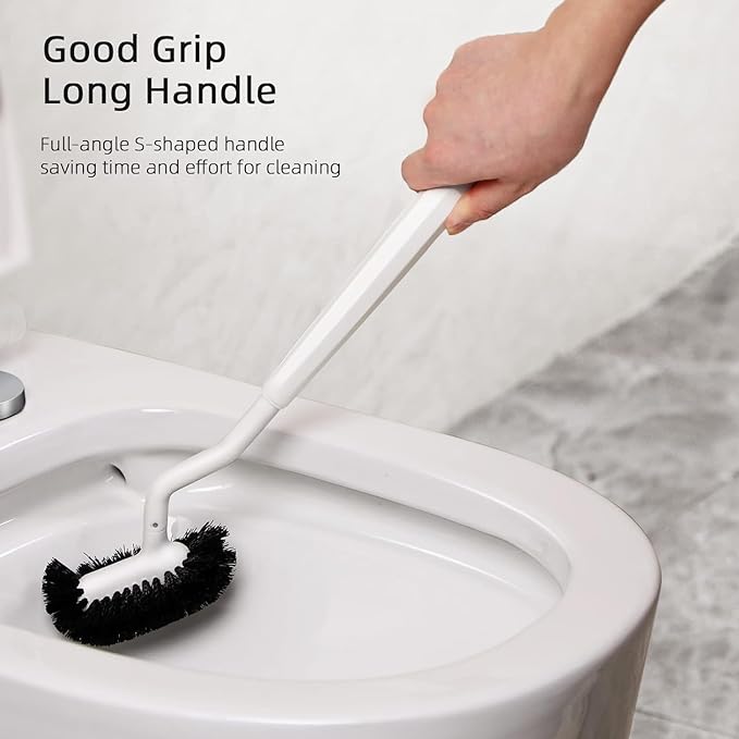 Toilet Bowl Brush Holder Set: Bathroom Deep Cleaning Toilet Cleaner Scrubber Under Rim with Curved Bristle for Dead Corner Clean - Hidden Rv Toilet Decorative Accessories with Caddy- White