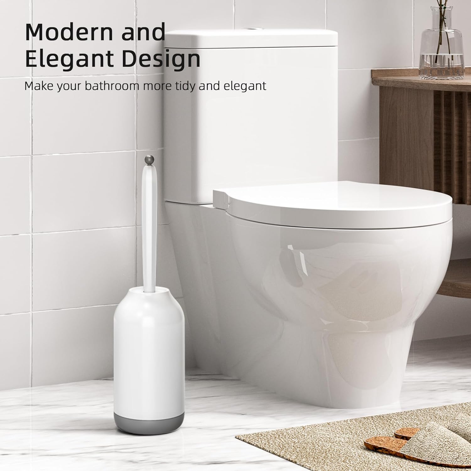 Toilet Bowl Brush Holder Set: Bathroom Deep Cleaning Toilet Cleaner Scrubber Under Rim with Curved Bristle for Dead Corner Clean - Hidden Rv Toilet Decorative Accessories with Caddy- White
