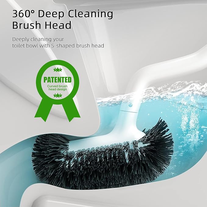 Toilet Bowl Brush Holder Set: Bathroom Deep Cleaning Toilet Cleaner Scrubber Under Rim with Curved Bristle for Dead Corner Clean - Hidden Rv Toilet Decorative Accessories with Caddy- White
