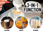Kitchen Powerful Milk Frother Wand - Ultra Fast Handheld Drink Mixer - Electric Whisk Foam Maker for Coffee, Lattes, Cappuccino, Frappe, Matcha, Hot Chocolate & Coffee Creamer - Milk Boss Black