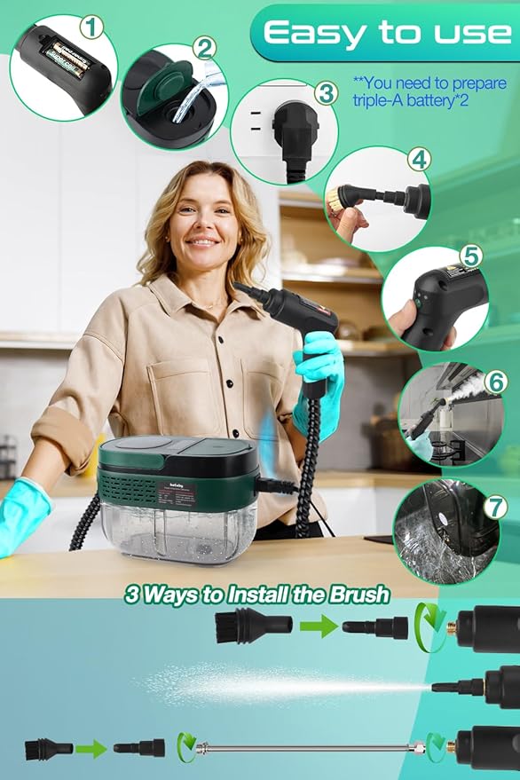 Handheld Steam Cleaner with Handle Control, 1.6L Large Water Tank, 3-Level Adjustable, Thickened Hose, Portable Steam Cleaner, High Temperature Pressurized Steamer for Home, Kitchen, Bathroom, Car