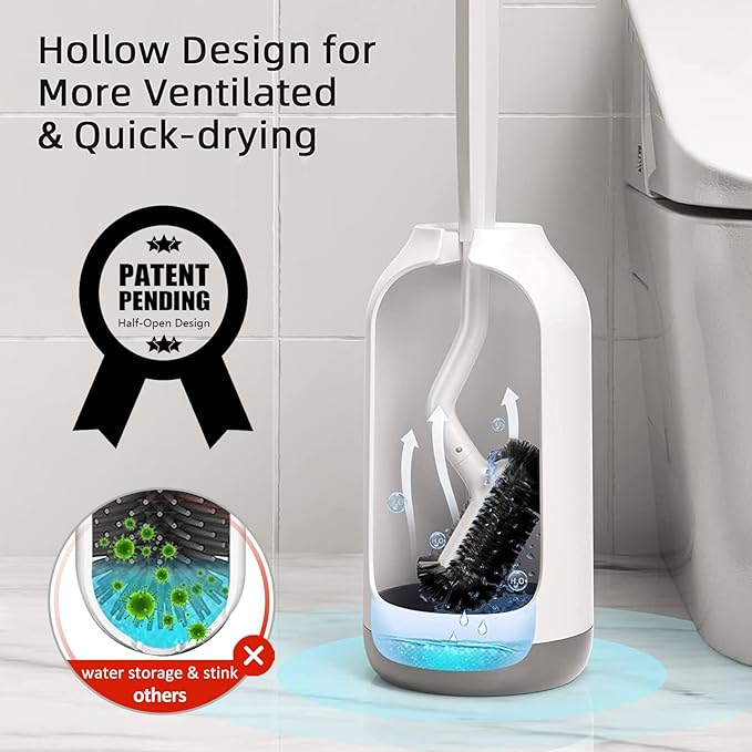 Toilet Bowl Brush Holder Set: Bathroom Deep Cleaning Toilet Cleaner Scrubber Under Rim with Curved Bristle for Dead Corner Clean - Hidden Rv Toilet Decorative Accessories with Caddy- White