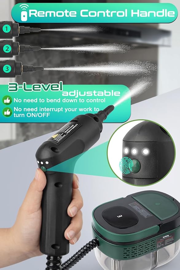 Handheld Steam Cleaner with Handle Control, 1.6L Large Water Tank, 3-Level Adjustable, Thickened Hose, Portable Steam Cleaner, High Temperature Pressurized Steamer for Home, Kitchen, Bathroom, Car