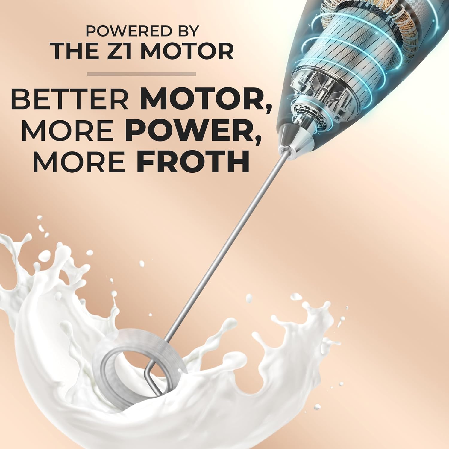 Kitchen Powerful Milk Frother Wand - Ultra Fast Handheld Drink Mixer - Electric Whisk Foam Maker for Coffee, Lattes, Cappuccino, Frappe, Matcha, Hot Chocolate & Coffee Creamer - Milk Boss Black