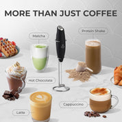 Kitchen Powerful Milk Frother Wand - Ultra Fast Handheld Drink Mixer - Electric Whisk Foam Maker for Coffee, Lattes, Cappuccino, Frappe, Matcha, Hot Chocolate & Coffee Creamer - Milk Boss Black